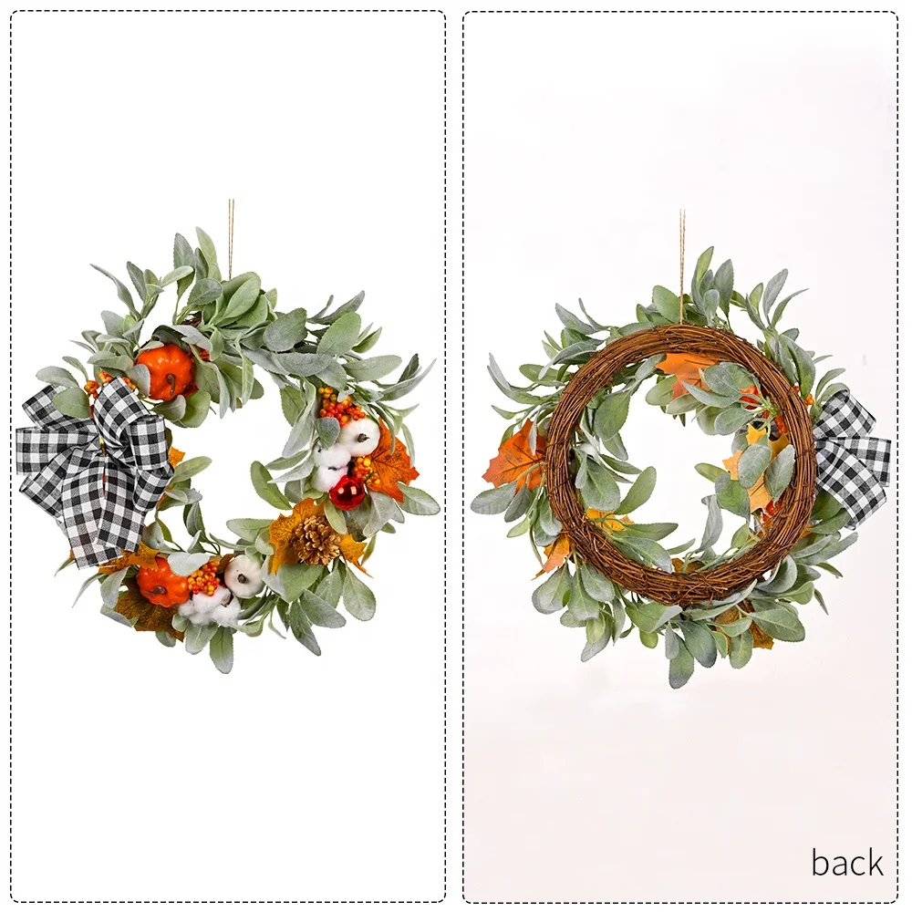 Fall Pumpkin Greenery Wreath With Bow