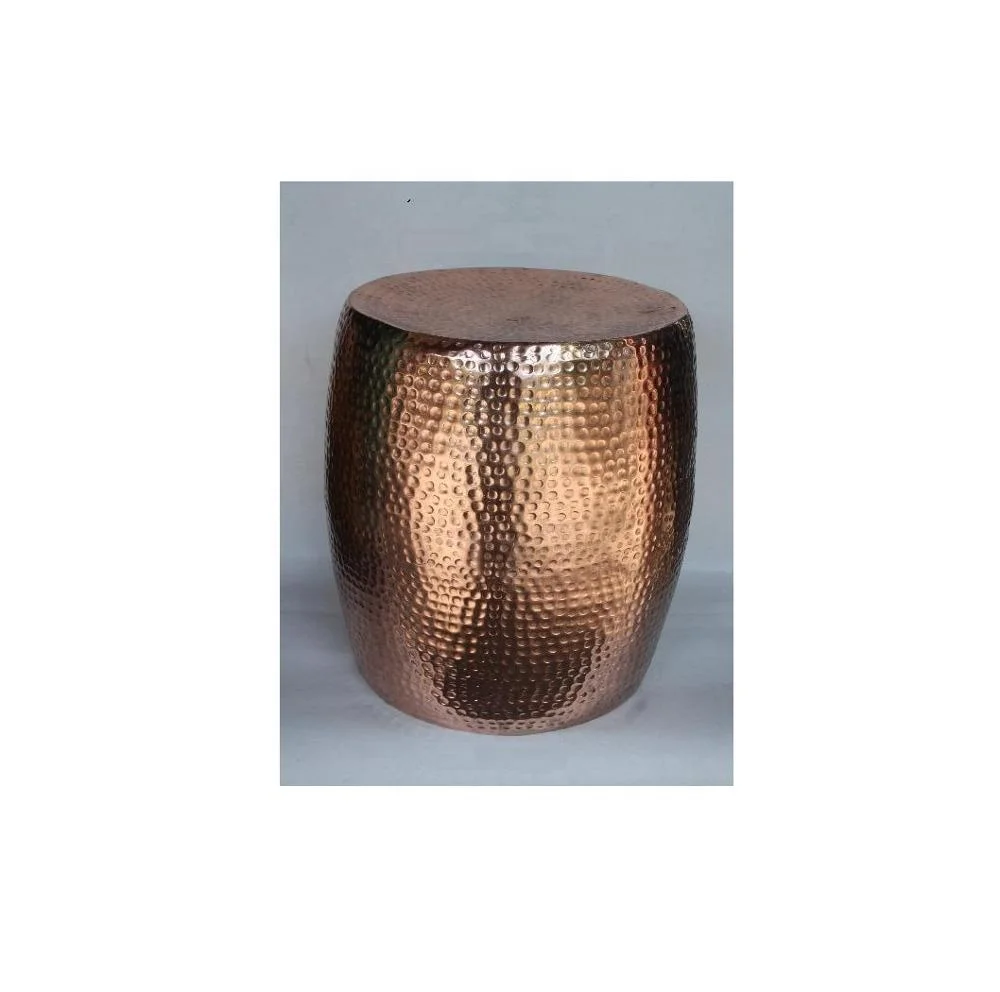 SMALL ALUMINIUM STOOL GREY COLOR SQUARE SHAPE. Modern Metal Accent Coffee Table Drum Shape With Round Top For Garden & Living Ro