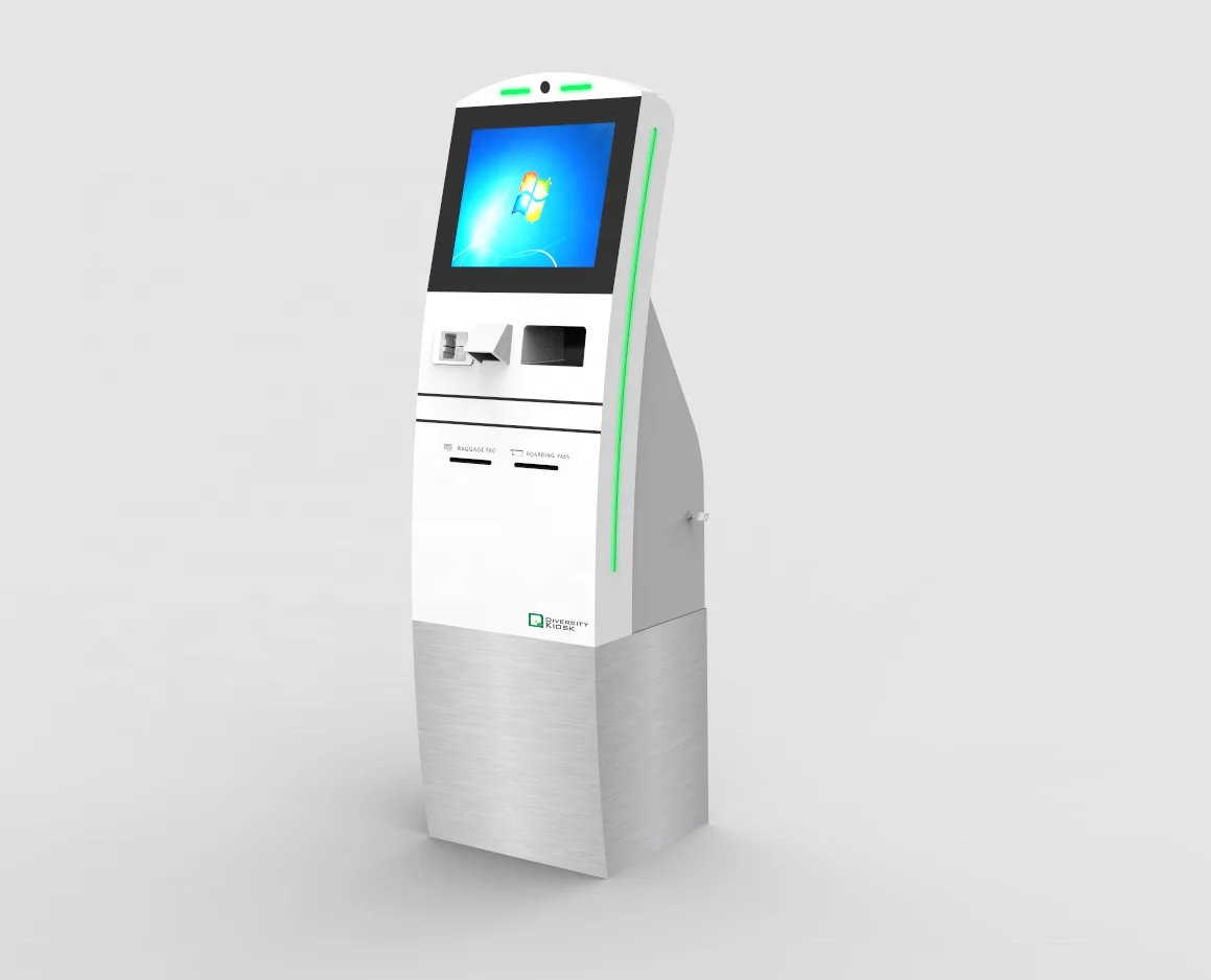 Airport self service ticket check in kiosk with itinerary boarding pass printer ID card passport reader