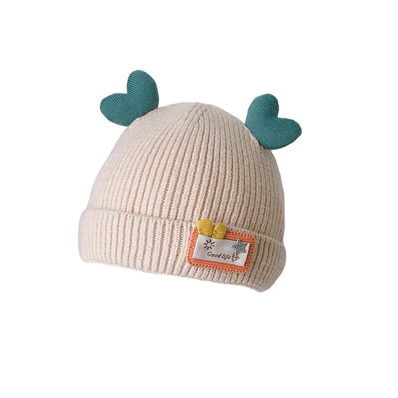 2022 New Popular Winter Cute 3D Love Heart Cat Ear Crochet Baby Knit Hat Thick Warmer hand knitted newborn baby hats