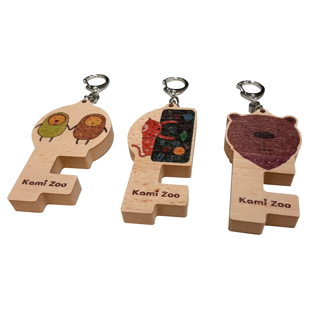 Portable Wood Key Ring Phone Stand Holder Animals Key Chains for Decoration