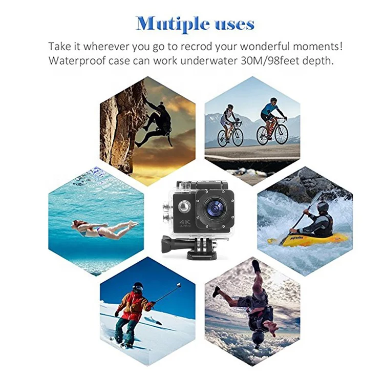 Junnx G3 Action camera waterproof 4K 60FPS 8M HD LCD WiFi Waterproof