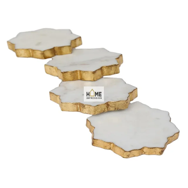 Star Marble Luxury Tableware Coasters New Trendy Marble Gold Edge Curved Coasters
