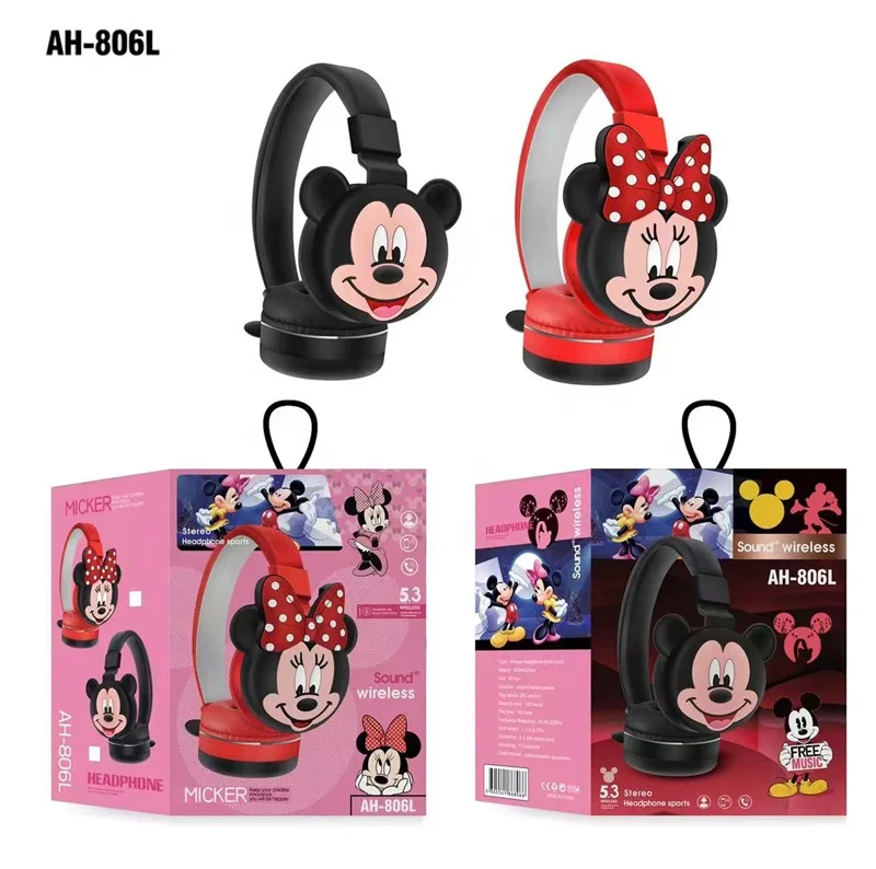 Shuoyin 2023 AH806L minnie mickey mouse wireless headset mario bro bros kids headphone cute cartoon BT headphones for Kids Girls