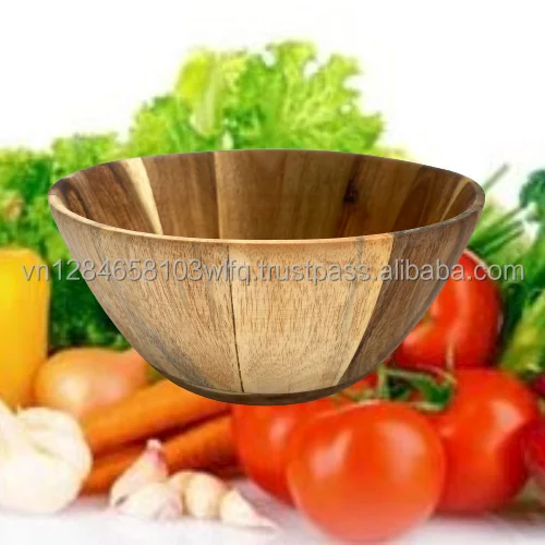 2021 Acacia Wood Salad Bowl - Vietnam Handicraft - Eco-friendly-  OEM, ODM - HJ B11/1 - Natural Wooden Fruit Mixing Bowl
