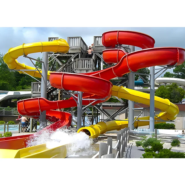 Water park, fiberglass equipment and large swimming pool, spiral water slide for sale