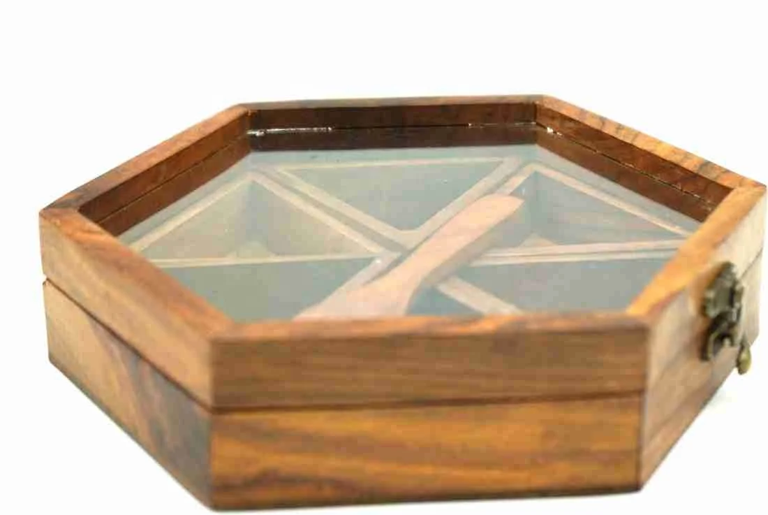 customized best quality handcrafted natural wooden spice box  spice container for home home restaurant hotel from India .