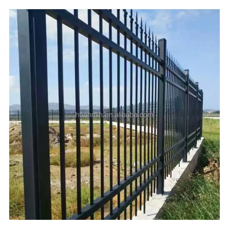 Customized Easily Assembled wrought iron garden fence iron spiked fence spear top metal fence