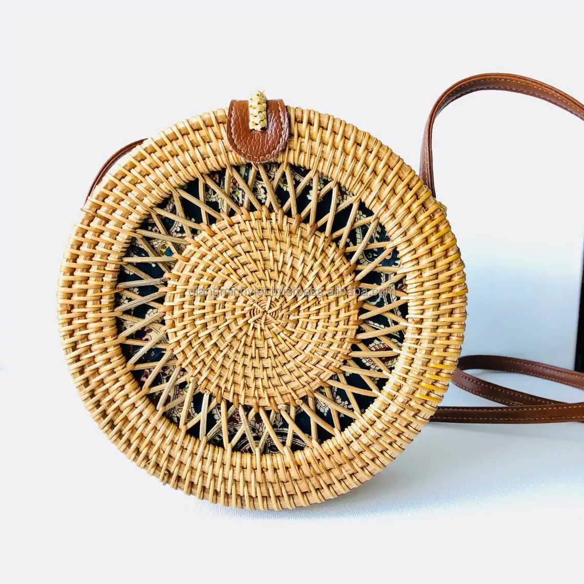 Hot Selling Amazon rectangle rattan handbags and purses for women with PU leather beach and picnic from Vietnam Manufacturer