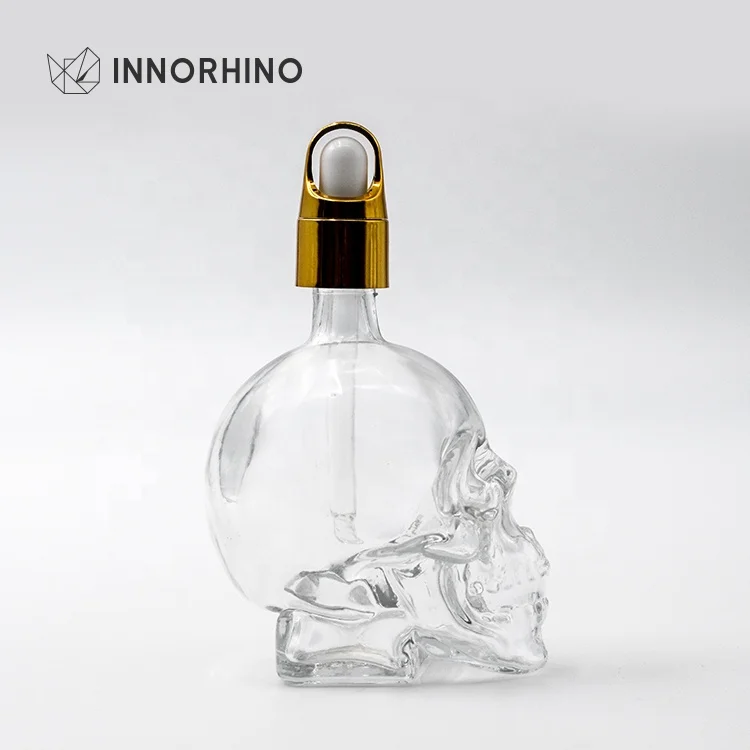 Custom Clear Glass Suction Skull Cosmetic Dropper Bottle