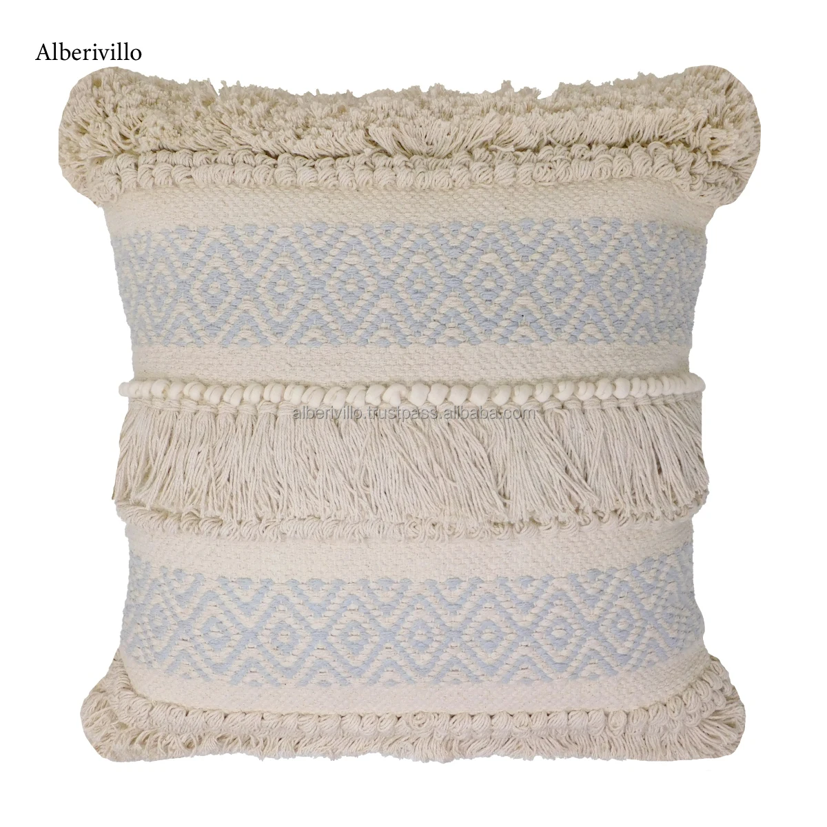 Natural Striped Fringe Black Throw Pillows Moroccan with Tassel Cotton Handmade Bohemian Throw Pillow Cover