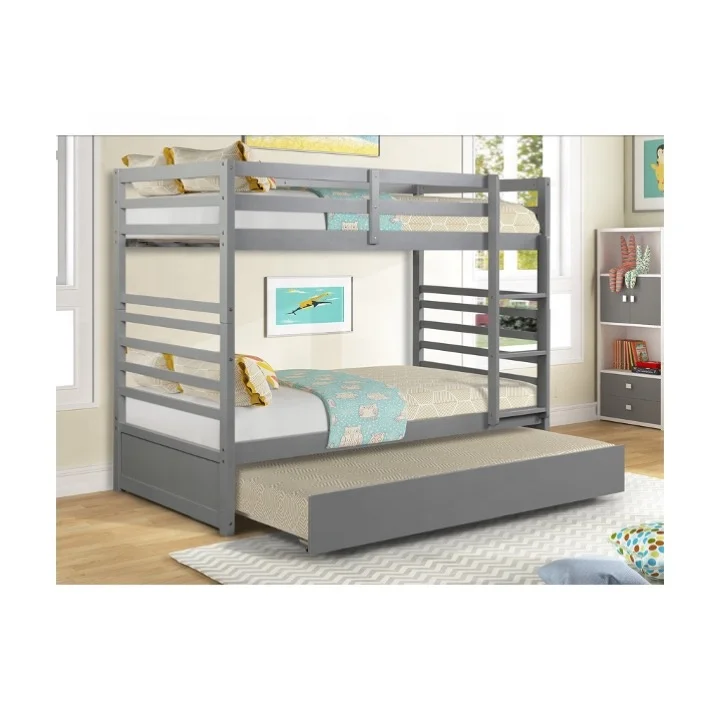 ODM/OEM Twin Over Twin Wood Bunk Bed with Trundle Bed Frame Bed Room Furnitures