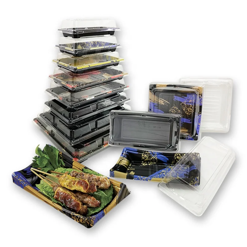 ECO friendly food grade disposable plastic sushi container food tray with lid