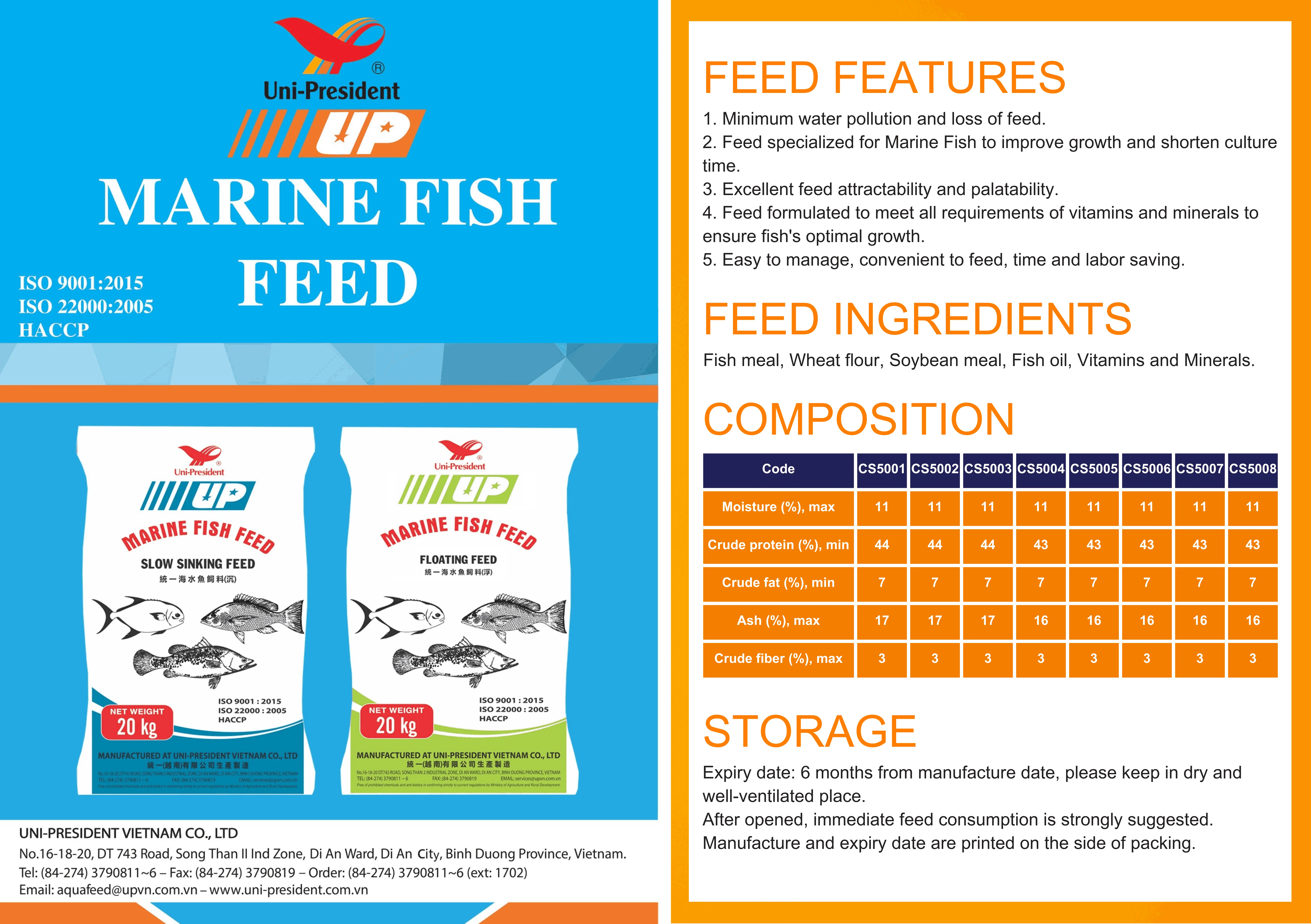 Marine Fish Floating and Sinking Pellet Feed Accelerated Growth Formula with High-Quality Protein 20kg/bag Exported from Vietnam