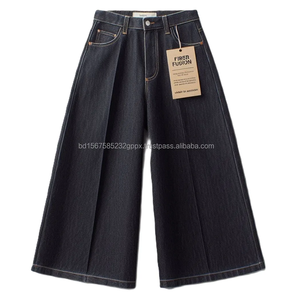 Cotton Denim Jeans Ladies Wide Leg Flared Bell-Bottom Casual Style Washable High Street Boot Cut Belt Embroidery Decoration