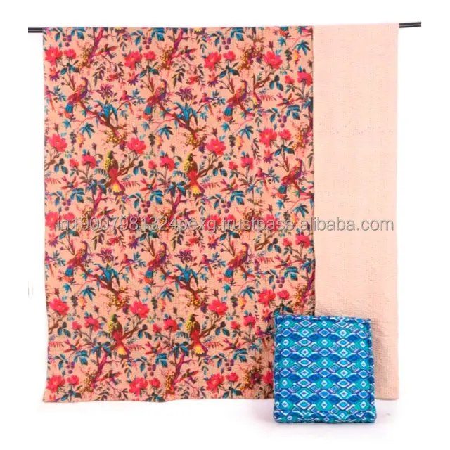 Bedspread Bedding Tropical Quilt Indian Throw Wholesale 100% Cotton Hand Woven Kantha Quilt