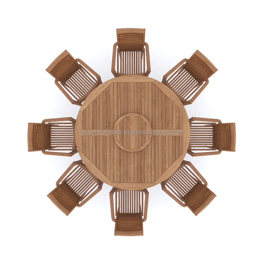 Modern Solid Wood Dining Room Furniture Set Round Teak Dining Tables and Chairs Restaurant Furniture for Hotel Villa Outdoor Use