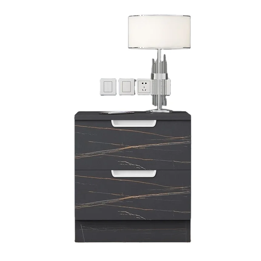 400x500xH400mm China Modern Black Wooden Milano Nightstand Bedside Table with Drawer for Hotel Apartment