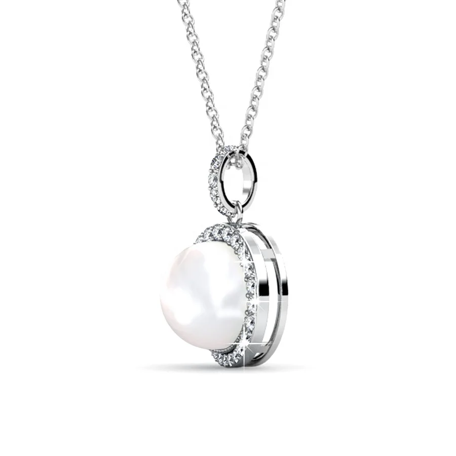 Premium Austrian Crystal Women Jewelry Silver 925 Luxury Halo Pearl Pendant With Stainless Steel Necklace Destiny Jewellery