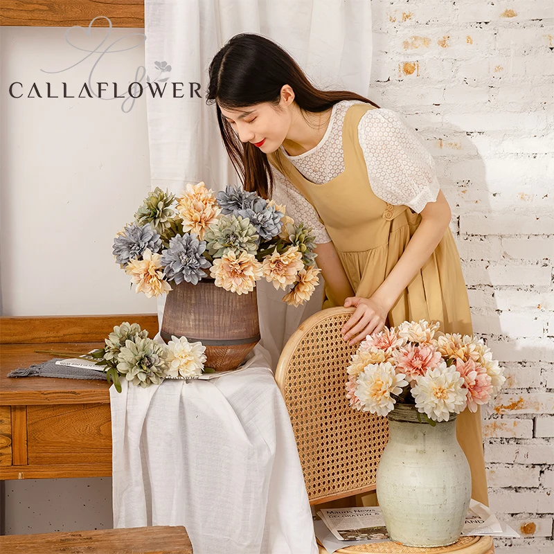 MW66789 Factory Direct Sale Artificial Flower Artifical Silk Dahlia For Flower Wall Backdrop