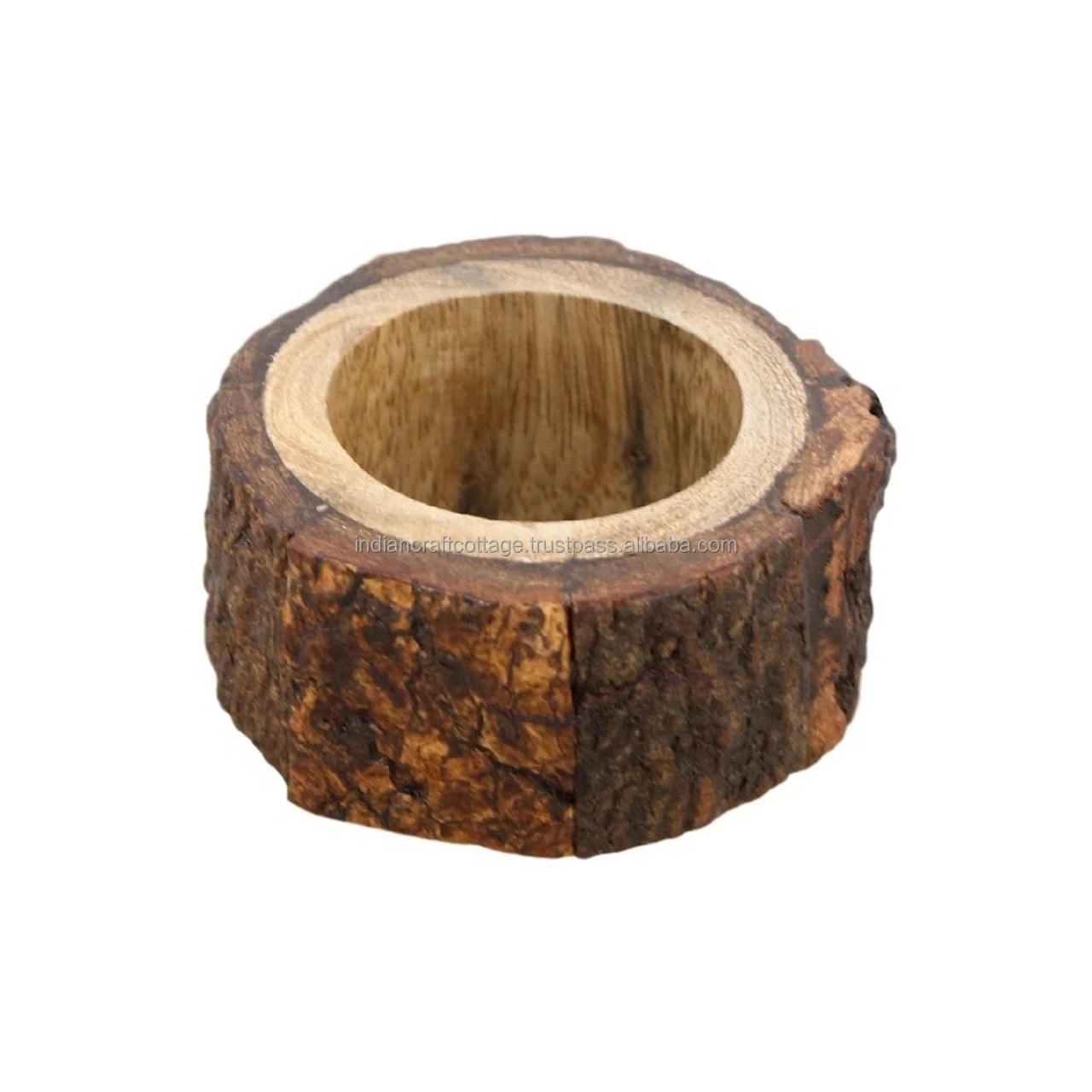 Wooden shell bark napkin ring for table decoration mango wood from india by INDIAN CRAFT COTTAGE