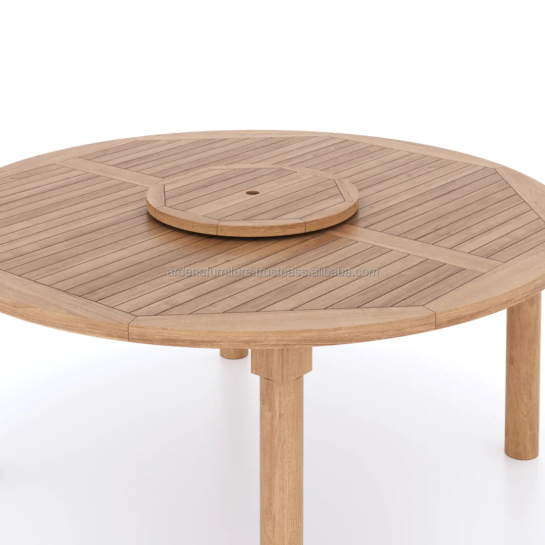 Modern Solid Wood Dining Room Furniture Set Round Teak Dining Tables and Chairs Restaurant Furniture for Hotel Villa Outdoor Use