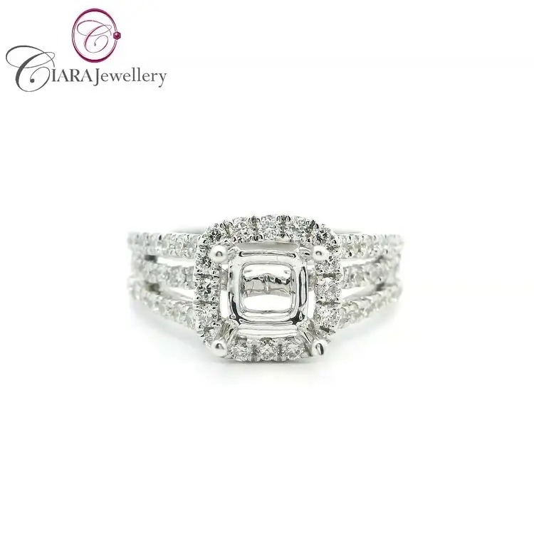 NEW STYLE 18K AU750 CLASSIC WHITE GOLD THREE ROLL BAND REAL NATURAL DIAMOND 1.00CT CUSHION SHAPE RING MOUNT