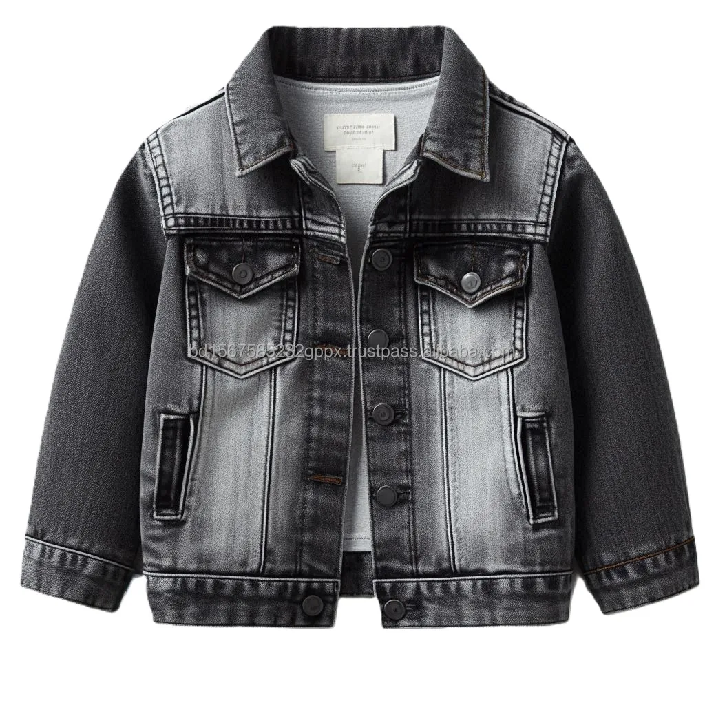 OEM Wholesale Jeans Jackets 8-11 ozs Cotton Washed Woven Denim Unique Designs Trending Styles Fashionable Denim Coat for Kids