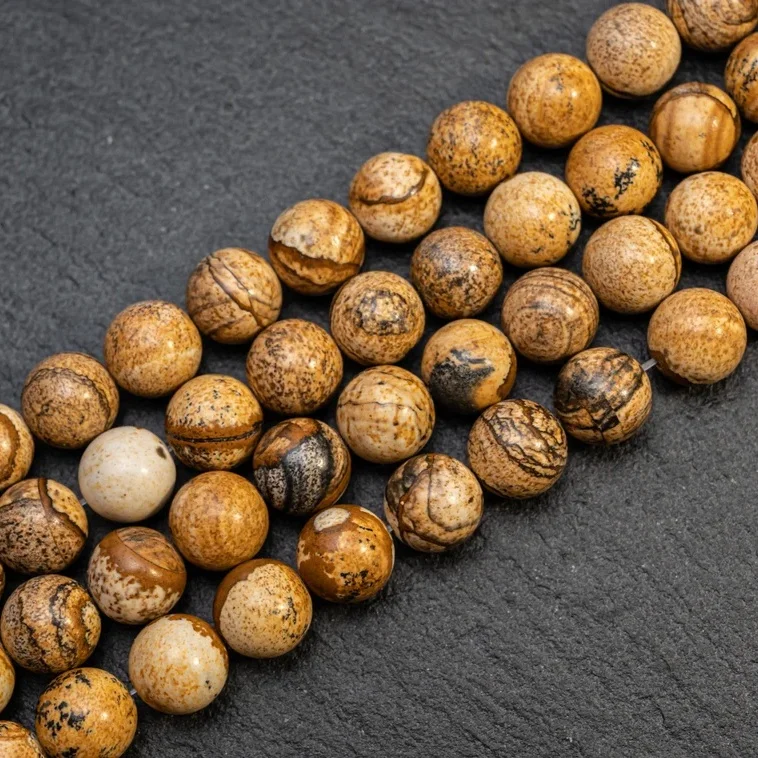 Factory Price Natural Picture jasper Stone Round 8mm Beads Line For Making Jewellery (48 Beads line)