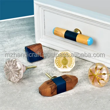 New design Drawer Knobs unique Shaped Crystal resin and wood knob Cabinet Knobs Pull Handles