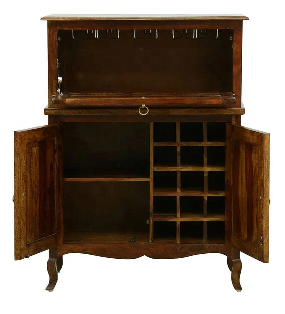 Industrial Vintage Bar Cabinet Indian Sheesham Wood High End Bar Cabinet Jodhpur Handcraft Wine Bottle Storage Racks Bar Cabinet