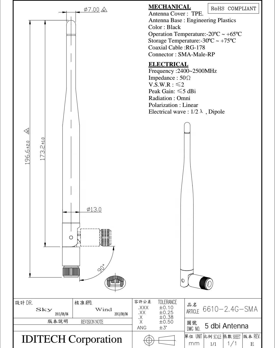 2.4 GHz 5dbi SMA connector Swivel wifi external antenna external wifi antenna antenna external wifi