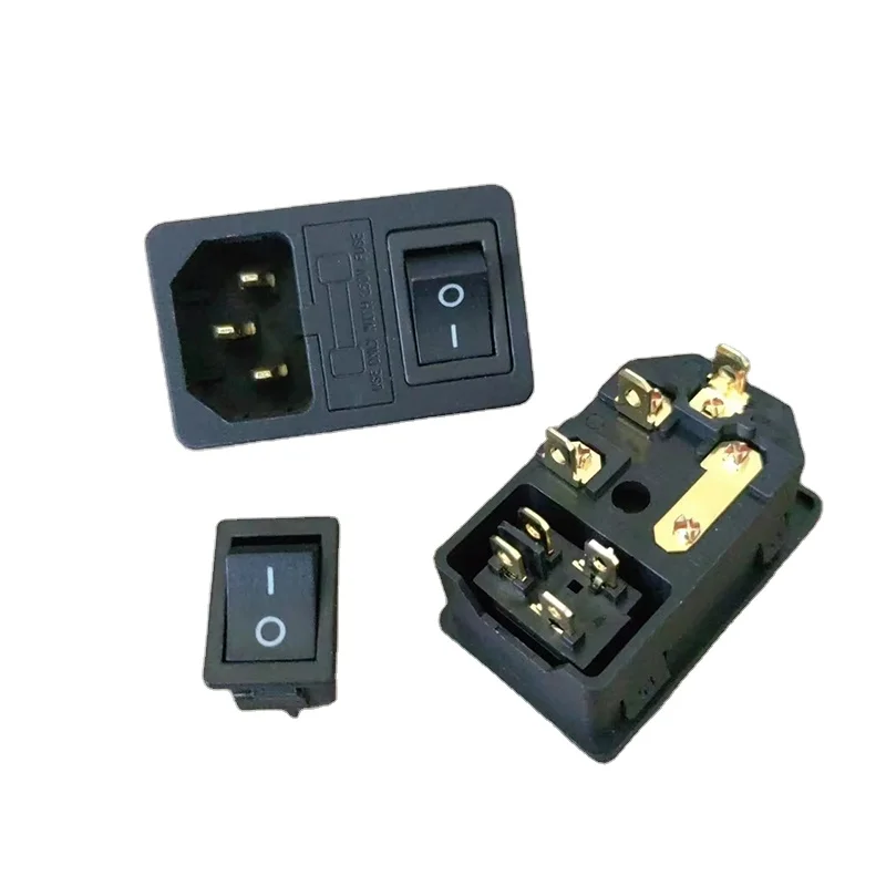 3-in-1 type socket red copper gold plated embedded ac power socket with rocker switch and fuse holder