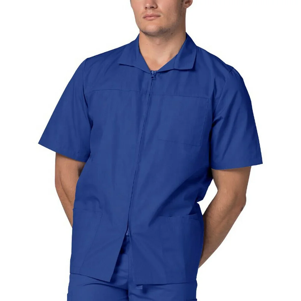 Wholesale Plug Size Nurse Scrubs Men Medical Uniforms Cotton V Neck Scrub Shirt Short Sleeve Workwear Hospital Doctor Surgical