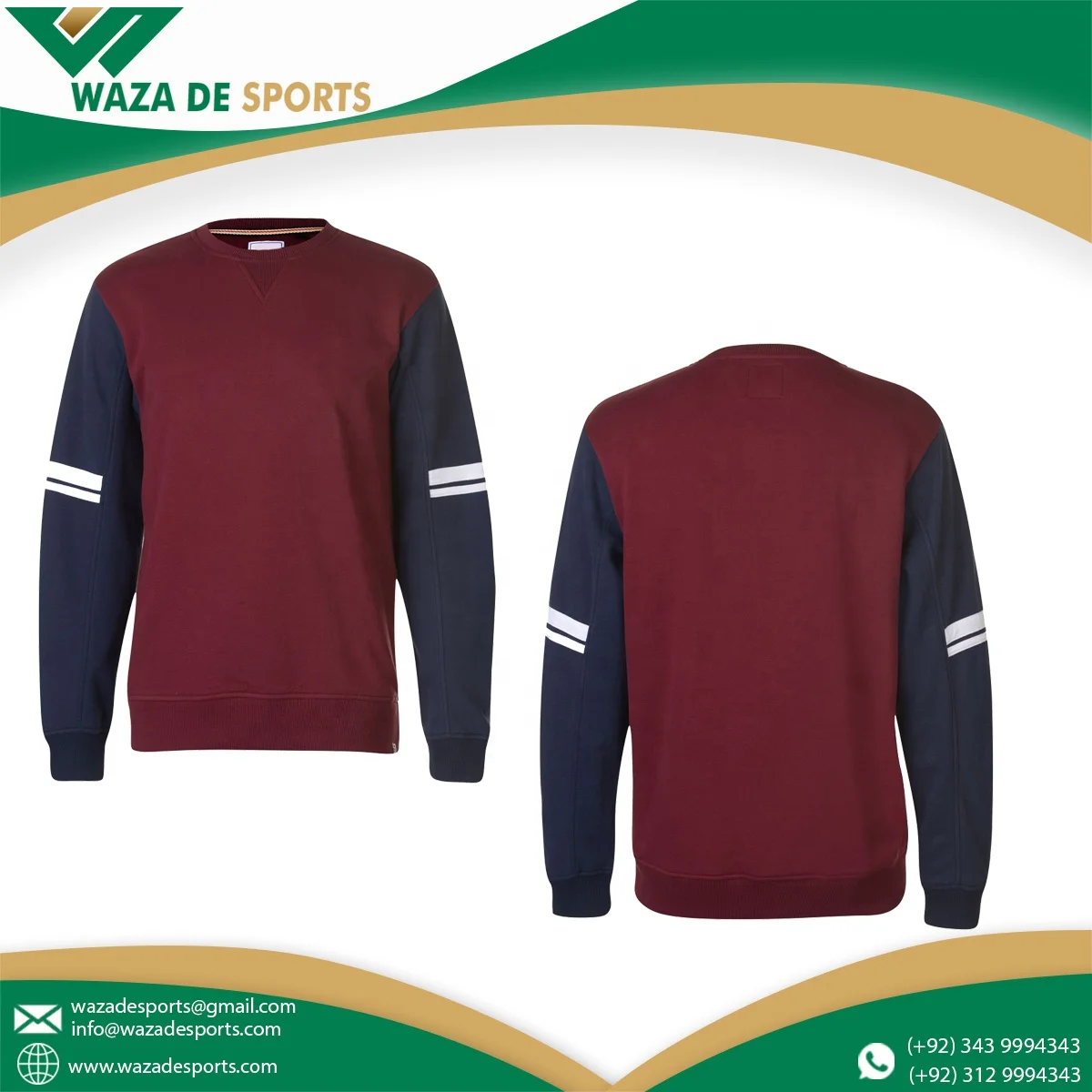 High Quality Contrast Sleeves Sweatshirt | Street Wear Casual Clothing 100% Organic Cotton Red & Blue Color Sleeves Sweat Shirts