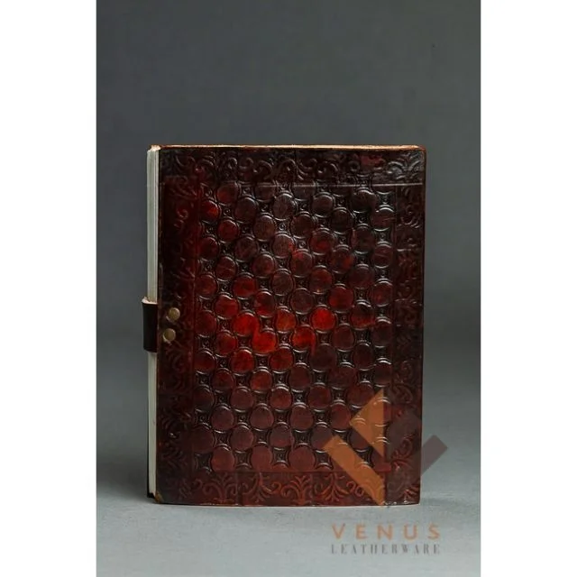 LW Vintage Handcrafted Genuine Leather Embossed Stitched Stoned Diary Leather Note Book 200 Paper
