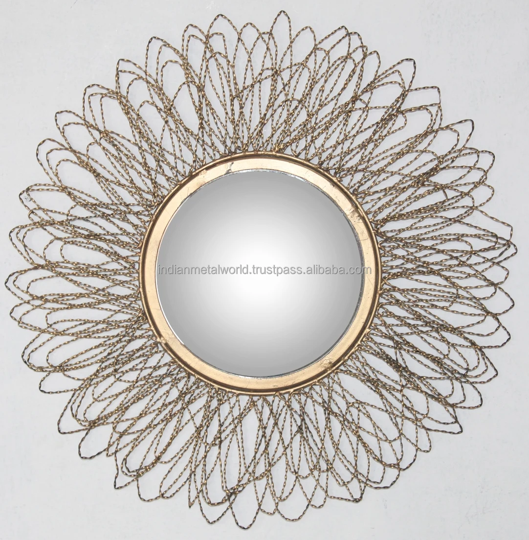 Новый дизайн античное металлическое настенное зеркало искусство на стену коричневое украшение SUNBURST
