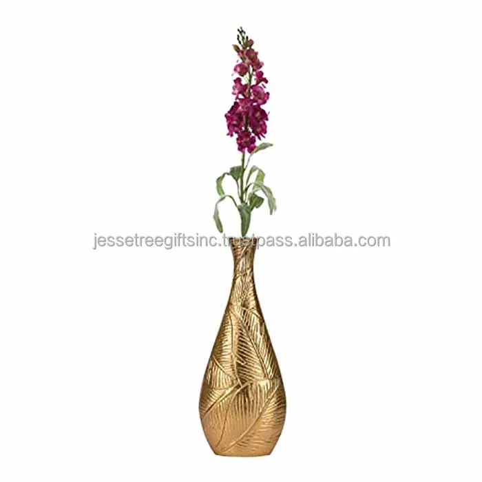 Aluminium Tabletop Flower Vase With Gold Enamel & Black Spray Paint Finishing Bottle Shape Premium Quality For Home Decoration