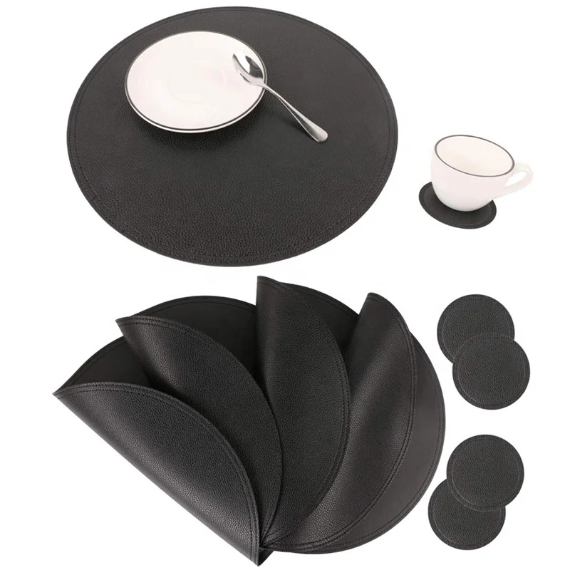 Double Stitched for Kitchen Dining Placemats and coast Table Mats and Drink Spills Coasters Leather Round Placemats and Coasters