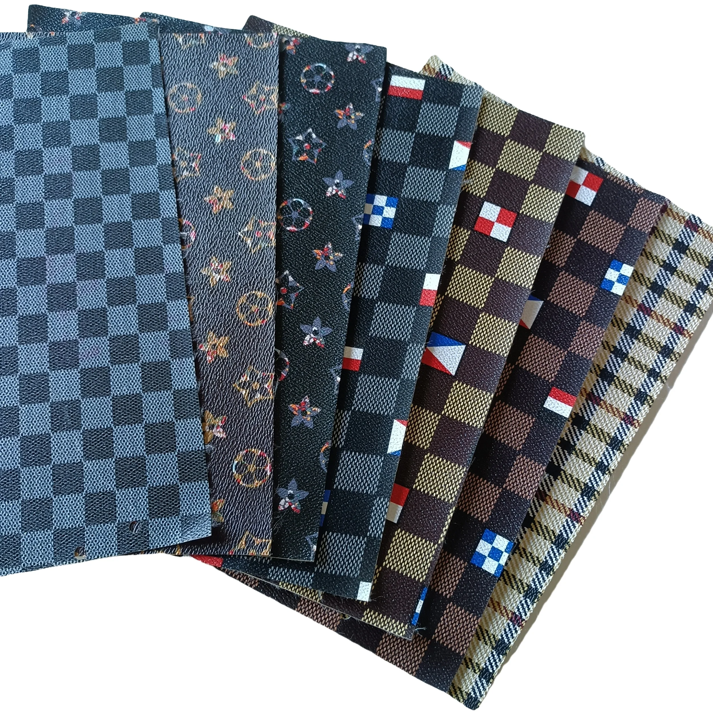 Grid printed leather irregular design PVC leather customized imitate fabric 0.7mm thickness for bags and luggages