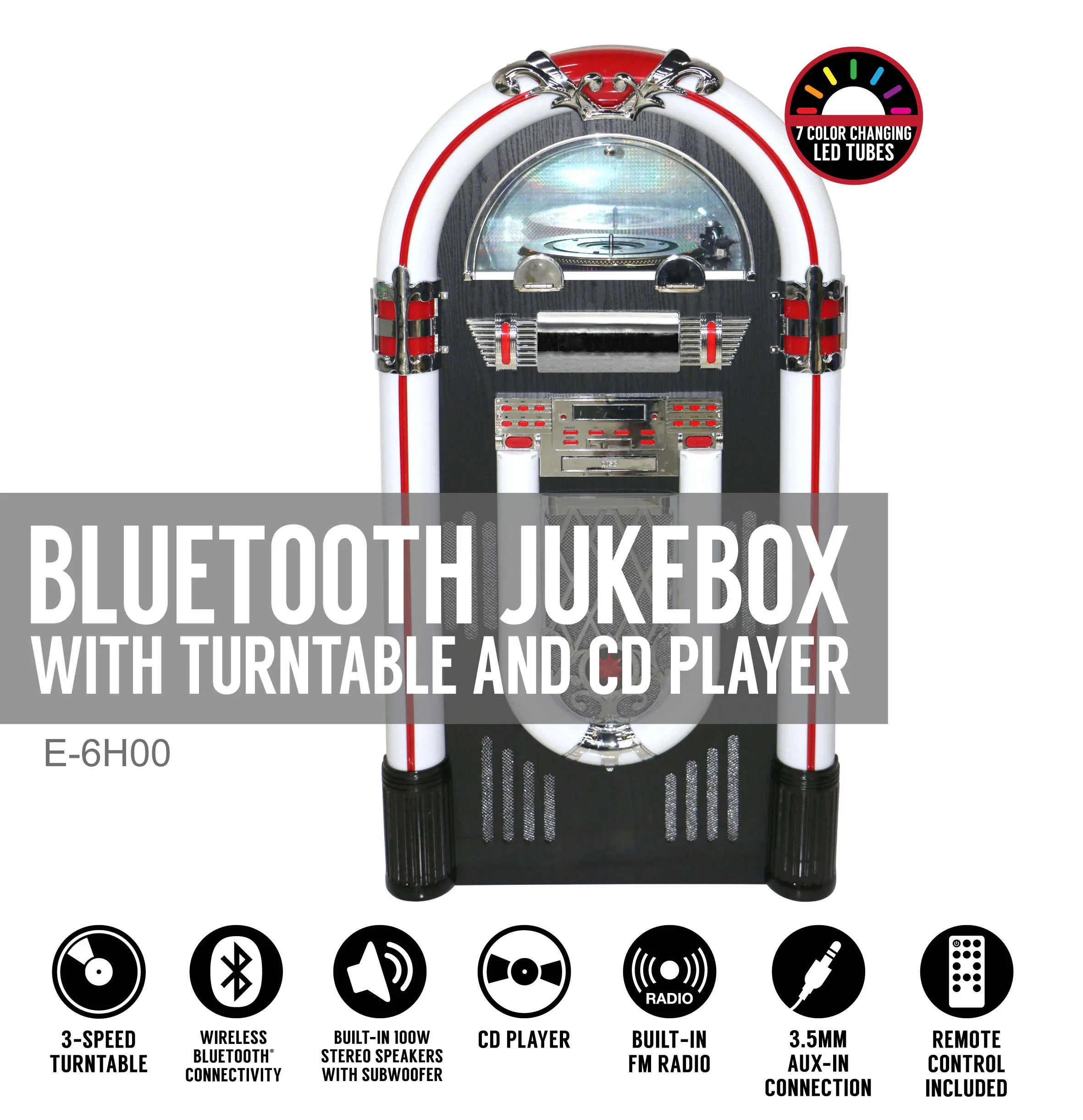 Ретро FM PHONO CD BT большой светодиодный свет пользовательские jukbox bluetooth партии S 50 Вт + 50 Вт сабвуфер беспроводной динамик