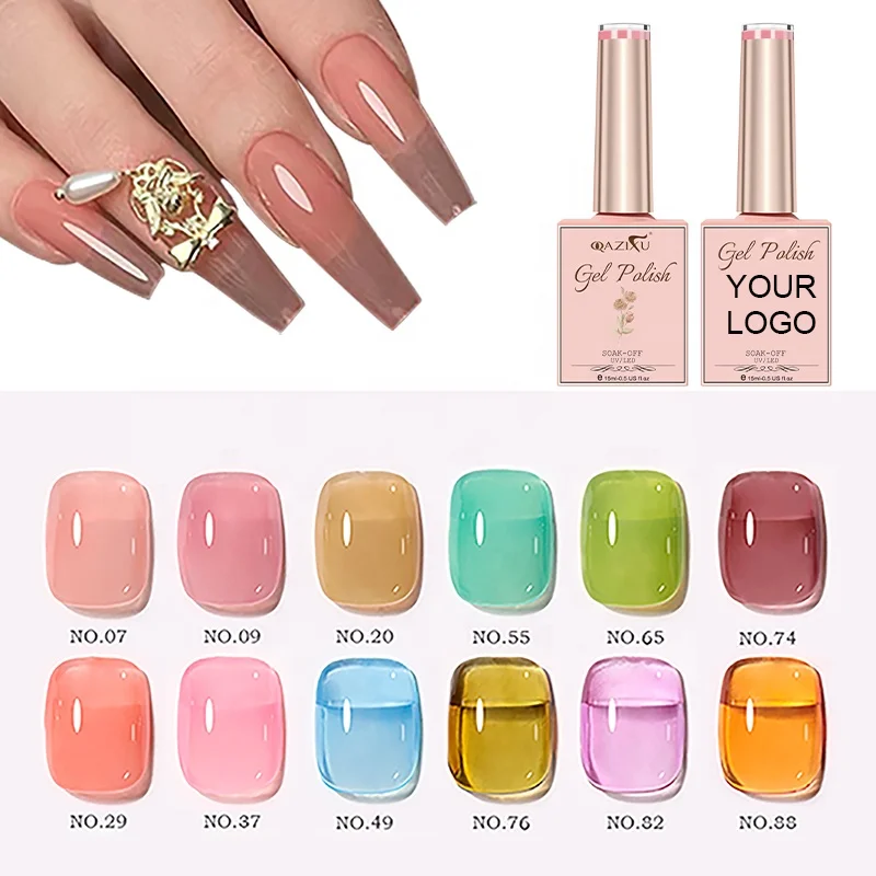 Private Label Vegan Organic Translucent Semi Permanent Gel Polish  Jelly Nude Uv Gel Nail Polish 95 Colors