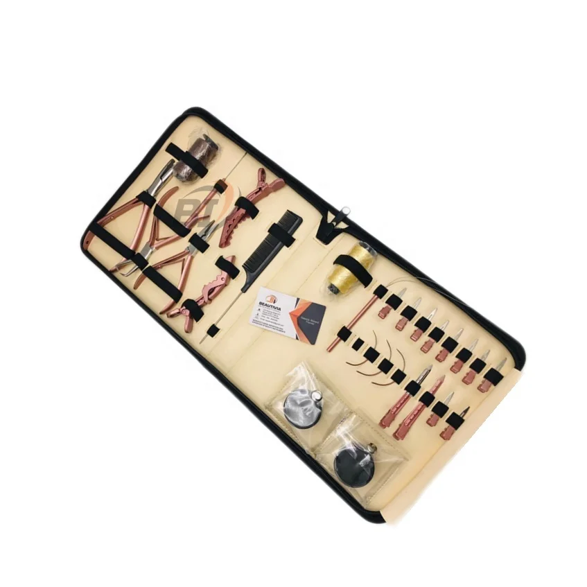 Metallic Color Microlink Hair Extension Tools with Silicone Beads & Nylon Threads Professional Hair Extension Pliers