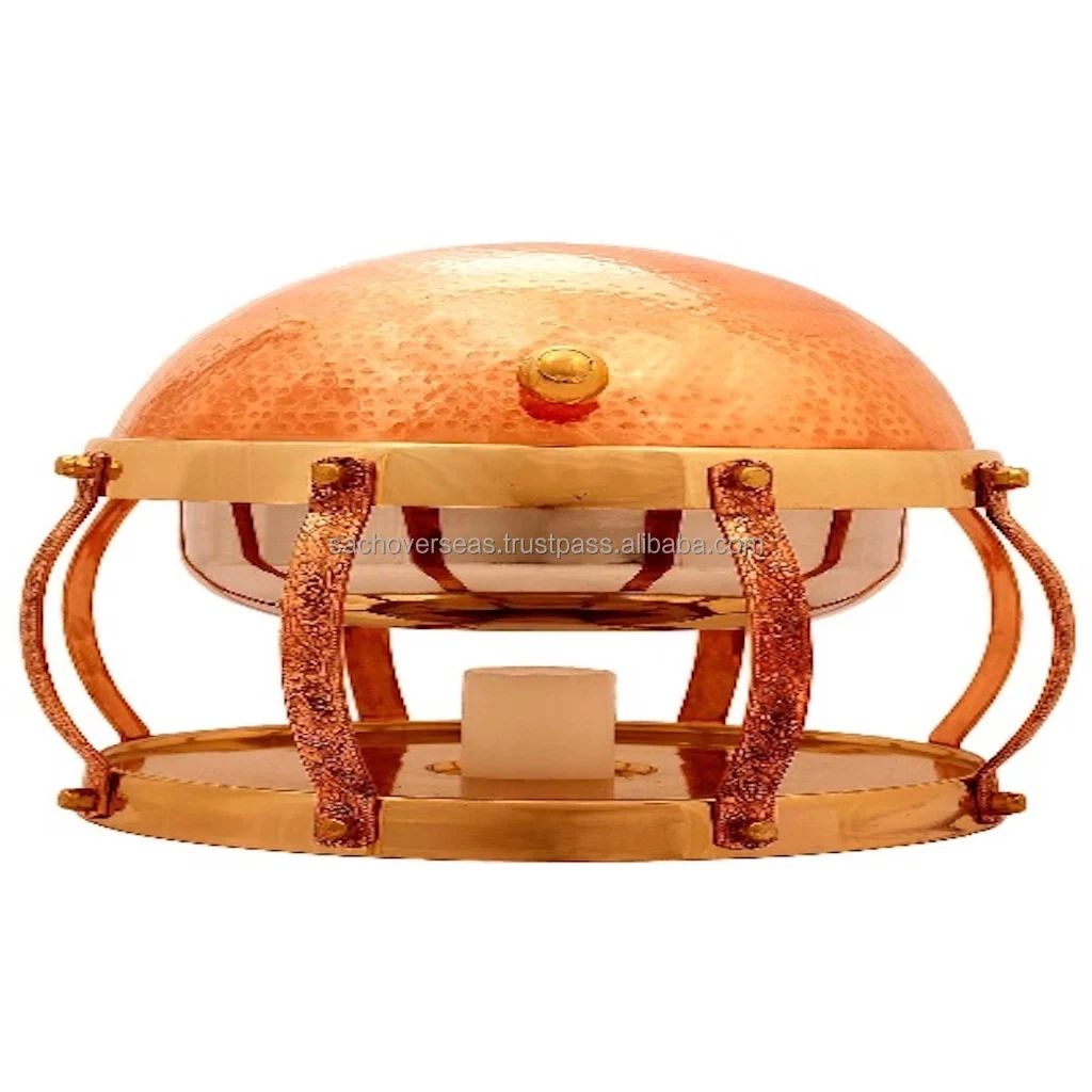 Topseller Indian Handcrafted Copper Chafing Dish with Fuel Gel Stand and Lid Holder