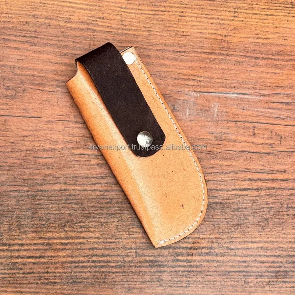 New Western Tan Tooled Leather Knife Scabbard Genuine Leather Folding knife Sheath Handmade Cowhide Belt Trapper Knife Sheath