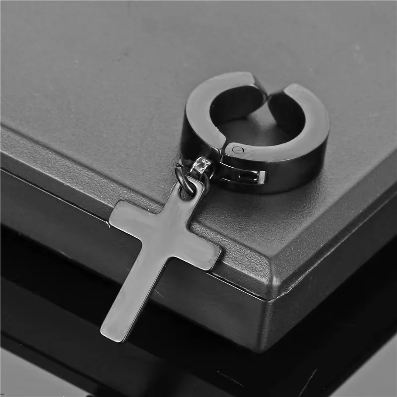 Stainless steel cross without ear holes for men Without Pierced Ear Clip hip hop punk Titanium Ear rings