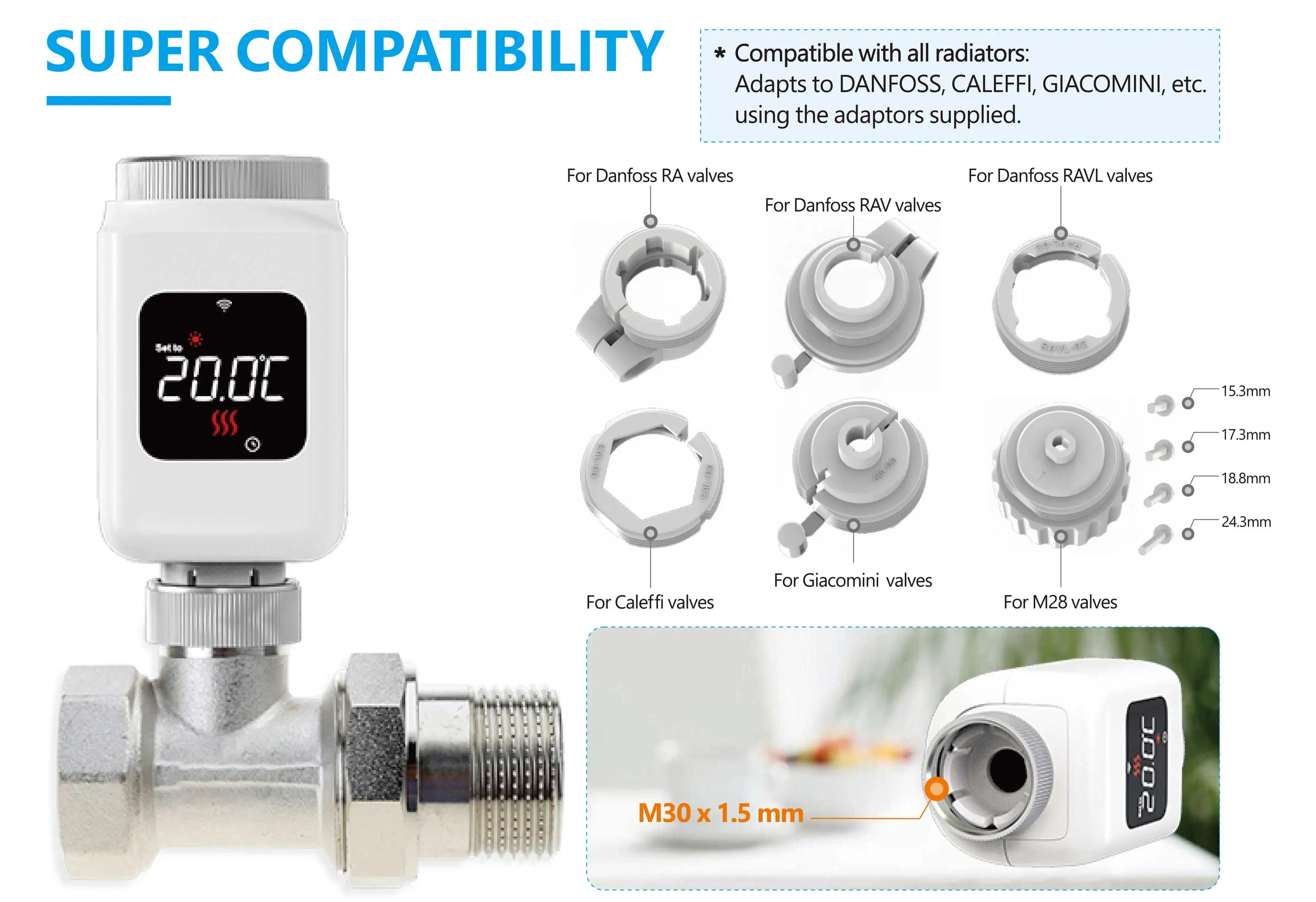 Rti-Tek Ultra-low Power LCD Screen Wi-Fi Tuya Smart TRV Thermostat Radiator Valve