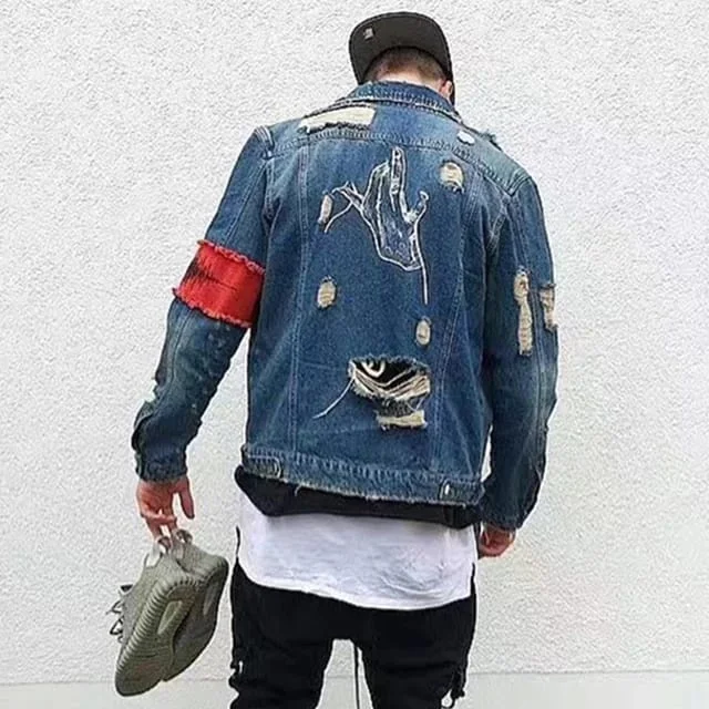 Best Denim Jacket Men Stylish Winter Washed Light Blue Wholesale Jeans Jackets Fashion Street wear Unique Hip Hop Denim Jacket