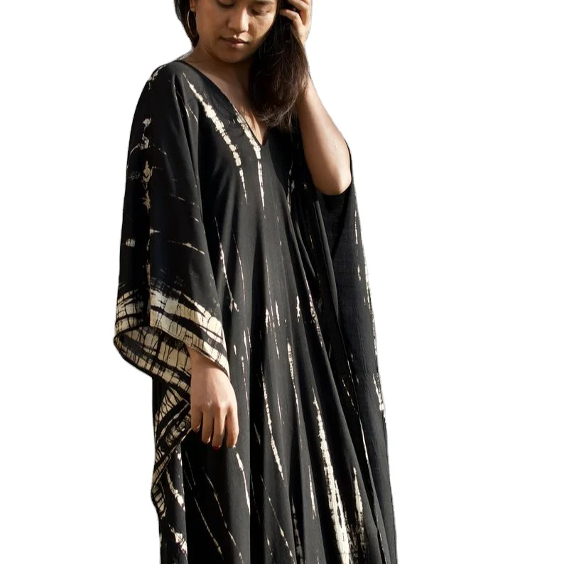 Tie Dye Kaftan Free Size Beachwear Women Dress Full Casual Dresses Trendy Adult Loose Support Tie Dye Color Blocking Rayon Dress
