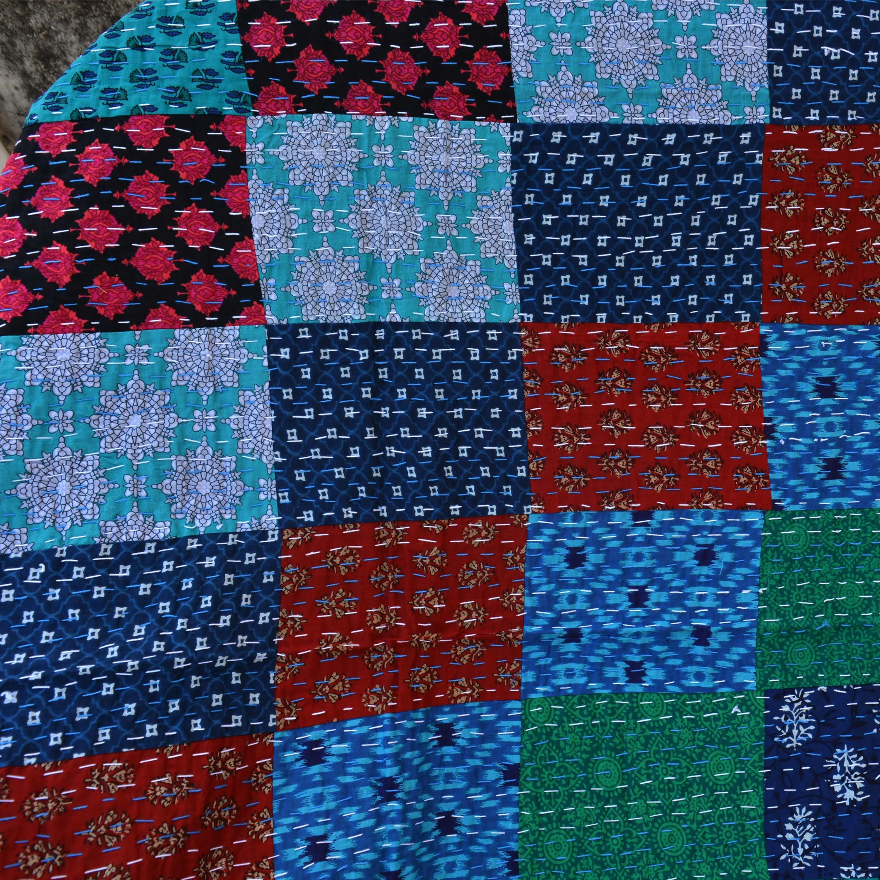 Best Kantha Handmade Hand Block Print Cotton Patch Work Sofa 60x90 inches Cover Bedspread Throw Kantha Handmade Hand Block Print